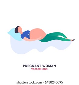 Pregnant woman icon in modern vanguard simplistic style. Prenatal clinic sign. Editable vector illustration in bright pink, blue, green vibrant colors. Medical, healthcare, childbearing concept.