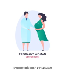 Pregnant woman icon in modern vanguard simplistic style. Prenatal clinic sign. Editable vector illustration in bright green, blue, pink vibrant colors. Medical, healthcare concept.