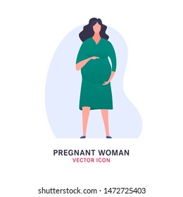 Pregnant woman icon in modern vanguard simplistic style. Prenatal clinic sign. Editable vector illustration in bright pink, grey, green vibrant colors. Medical, healthcare, childbearing concept.