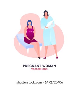 Pregnant woman icon in modern vanguard simplistic style. Prenatal clinic sign. Editable vector illustration in bright blue, pink vibrant colors. Medical, healthcare, child bearing concept.