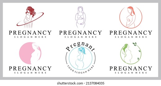 Pregnant woman icon set logo template with creative unique concept