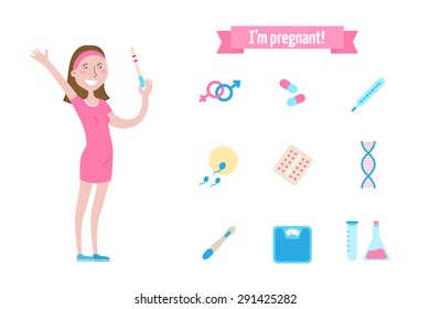 Pregnant woman icon set - part 1. Vector illustration.