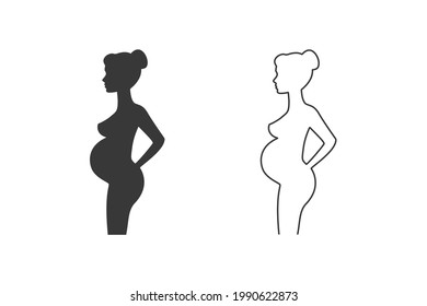 Pregnant woman icon set silhouette. Black and white vector illustration