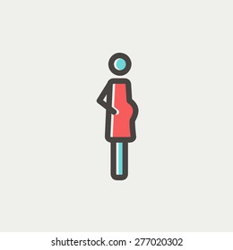 Pregnant woman icon thin line for web and mobile, modern minimalistic flat design. Vector icon with dark grey outline and offset colour on light grey background.