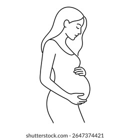 Mulher grávida ícone vetor isolado. Símbolo de linha de jovem mulher esperando bebê. Conceito de gravidez e maternidade. Traçado editável