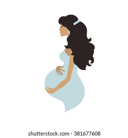 Pregnant woman icon,logo.He touch her belly.Vector silhouette,sign. Design template,card,banner.Pregnancy colored Vector Illustration.Pregnant Girl expectant mother.Infographics.Fashion