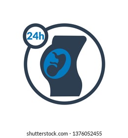 pregnant woman icon,pregnant woman 24 hours concept,24 hours pregnant woman children delivery service icon.