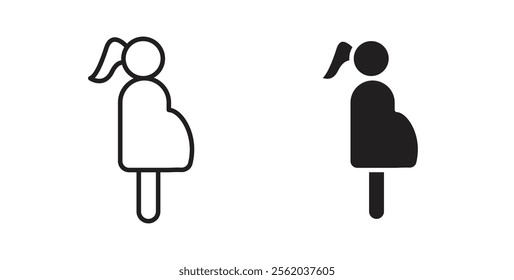 Pregnant woman icons in flat and line style set.