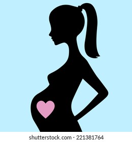 pregnant woman illustration with pink heart