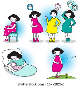 Pregnant woman illustration set