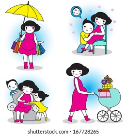 Pregnant woman illustration set