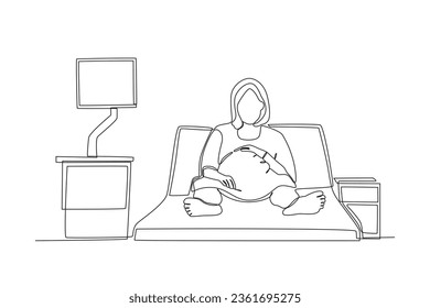 A pregnant woman in the intensive room. Intensive care unit one-line drawing