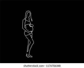 Pregnant woman isolated line drawing, vector illustration design. Maternity collection.