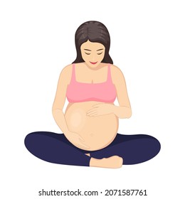 Pregnant woman isolated on white background. Pregnancy, motherhood concept. Cartoon flat style. Vector illustration