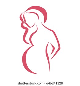 Pregnant woman isolated stylized line image.