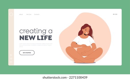 Pregnant Woman Landing Page Template. Stunning Expectant Mother Character With Glowing Smile And Bulging Belly, Wearing A Snug-fitting Top Radiating Maternal Warmth. Cartoon People Vector Illustration