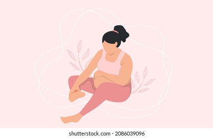 pregnant woman with leg cramps  on a pink background