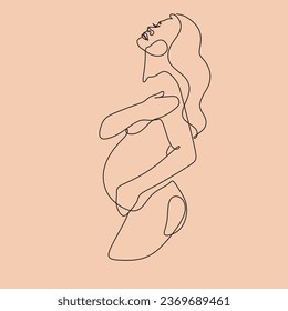 Pregnant woman line art. Abstract minimalist simple illustration of pregnancy