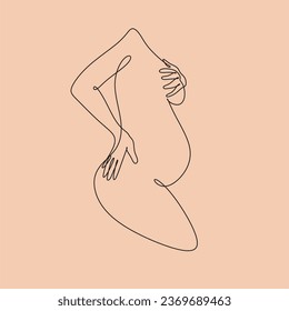 Pregnant woman line art. Abstract minimalist simple illustration of pregnancy