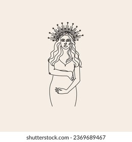 Pregnant woman line art. Abstract minimalist simple illustration of pregnancy