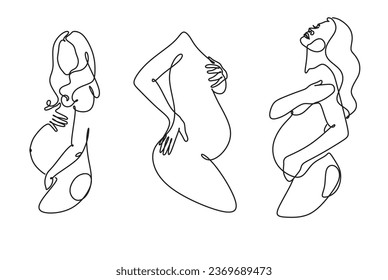 Pregnant woman line art. Abstract minimalist simple illustration of pregnancy