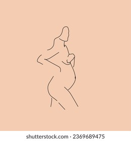 Pregnant woman line art. Abstract minimalist simple illustration of pregnancy