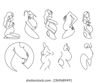 Pregnant woman line art. Abstract minimalist simple illustration of pregnancy