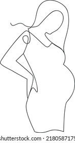 Pregnant woman line art, one line hand drawing of a woman with a belly preparing for motherhood