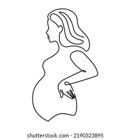 Pregnant woman line art. Woman silhouette. Vector illustration