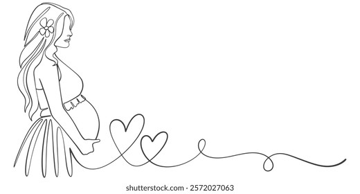 Pregnant Woman line art style vector illustration