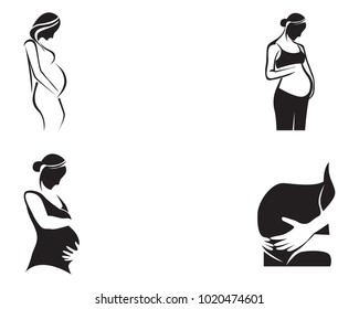 pregnant woman line art symbols template vector