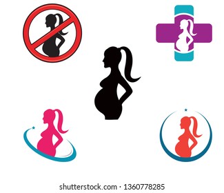 pregnant woman line art symbols template vector