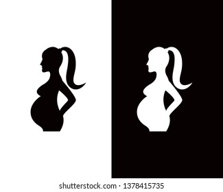 pregnant woman line art symbols template vector