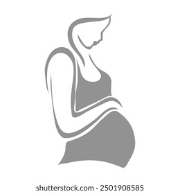 Pregnant woman line art symbols, on white background. Pregnancy Concept. Stylized vector icon Illustration. Modern Graphic Design.