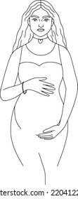 Pregnant woman line art vector illustration.