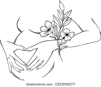 Pregnant woman line art, Pregnant women with floral pattern line art