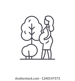 Pregnant woman line icon concept. Pregnant woman vector linear illustration, symbol, sign