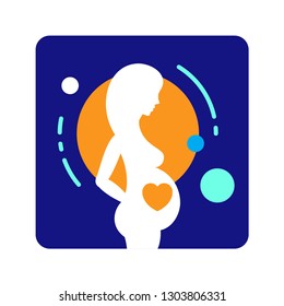 Pregnant woman line icon. Concept of motherhood. Mums love. Isolated flat drawing, illustration. Sign for web or mobile app. UI/UX user interface. Vector clipart.