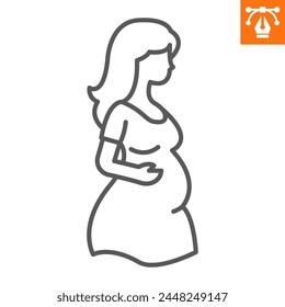 Pregnant woman line icon, outline style icon for web site or mobile app, holidays and mother's day, pregnancy vector icon, simple vector illustration, vector graphics with editable strokes.