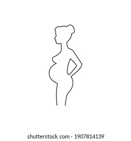 Pregnant woman line icon silhouette. Black and white vector illustration