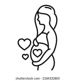 Pregnant woman line or outline icon. Heart and pregnancy vector illustration
