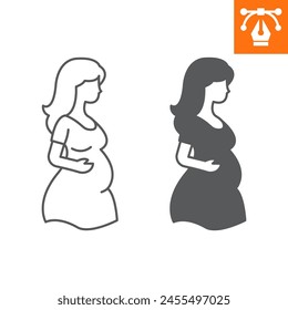 Pregnant woman line and solid icon, outline style icon for web site or mobile app, holidays and mother's day, pregnancy vector icon, simple vector illustration, vector graphics with editable strokes.