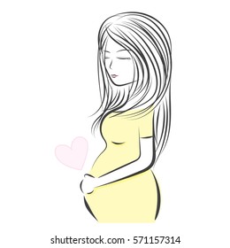 Pregnant woman line vector illustration, Maternity symbol designs