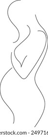 Pregnant woman, linear black and white elegant illustration, hand-drawn line art. Vector illustration