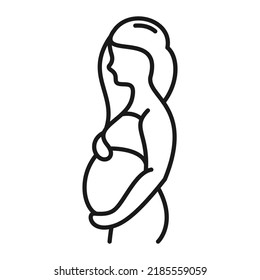 Pregnant woman linear style icon. Heart and pregnancy care. Prenatal period vector illustration