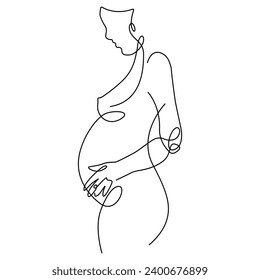 Pregnant woman with lines on a white background. The concept of pregnancy. Illustration of lines.