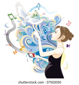 Pregnant woman listening music