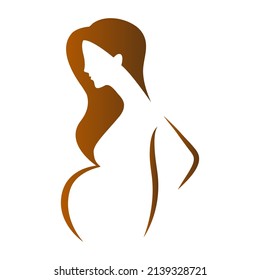 Pregnant woman logo. Beautiful pregnant profile mother silhouette. Woman vector illustration. Happy Mothers Day card.
