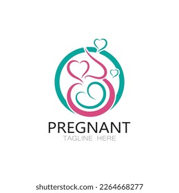 pregnant woman logo design illustration icon template vector , abstract minimalist simple, for childbirth, maternity clinic, pregnant fashion, pregnant photos,with modern concepts