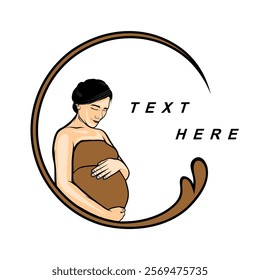 pregnant woman logo holding belly with circle ornament vector illustration